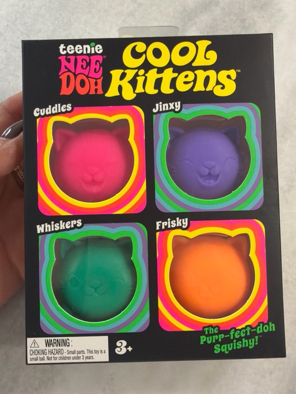 teenie NEE DOH Cool Kittens 4-Pack ā Pink, Purple, Green, Orange Squishy Kittens